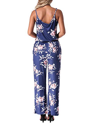 Auxo Mono Largo Mujer Verano Sin Mangas Estampado Floral Pantalones Largos Jumpsuits Playsuit Monos de Playa Azul Marino XL
