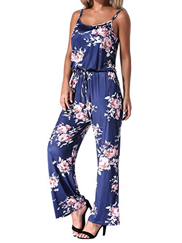 Auxo Mono Largo Mujer Verano Sin Mangas Estampado Floral Pantalones Largos Jumpsuits Playsuit Monos de Playa Azul Marino XL