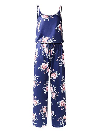 Auxo Mono Largo Mujer Verano Sin Mangas Estampado Floral Pantalones Largos Jumpsuits Playsuit Monos de Playa Azul Marino XL