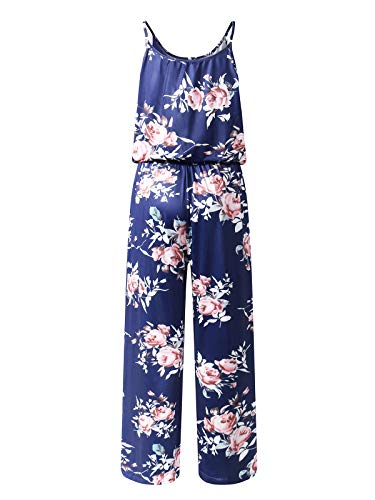 Auxo Mono Largo Mujer Verano Sin Mangas Estampado Floral Pantalones Largos Jumpsuits Playsuit Monos de Playa Azul Marino XL