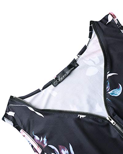 Auxo Mujer Monos Cortos Verano Estampado Sexy Jumpsuits Mono Deportivo Talla Grande Cuello V Sin Mangas 04w-Negro M