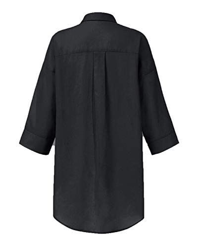 Auxo Mujer Sexy Botón Suelto con Cuello en v Camiseta de Manga Larga Casual Irregular Oversized Long Tops Blusa 01-Negro M