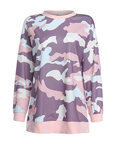 Auxo Mujer Sudadera de Manga Larga Camuflaje Pullover Túnica Tops Jumper Top Camisas Morado Claro 2XL