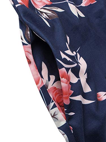Auxo Mujer Sudaderas con Capucha Larga Impresión Floral Sudadera Vestido Manga Larga Túnica Tops Casual (XL, 05-Azul Marino)