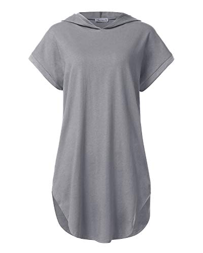 Auxo Mujer Vestido Sudadera Sexy Manga Corta con Capucha Verano Camiseta Blusa Talla Grande Túnica Camisa Larga Moda W-Gris Claro S