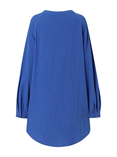 Auxo Mujeres Sexy Camisa Vestido Cuello en V Manga Larga Bolsillo Casual Túnica Suelta Tops Blusa Mini Jean Vestidos Azul XL