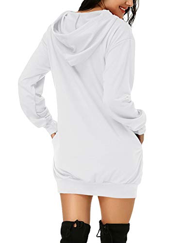 Auxo Sudadera con Capucha Mujer Pullover Hoodie Color Sólido Jersey Larga Bolsillos Casual Sudadera Vestido Tops Largos 01-Blanco XL
