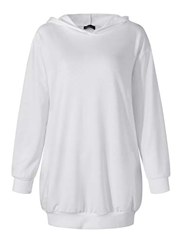 Auxo Sudadera con Capucha Mujer Pullover Hoodie Color Sólido Jersey Larga Bolsillos Casual Sudadera Vestido Tops Largos 01-Blanco XL