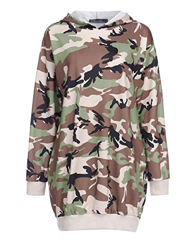 Auxo Sudaderas con Capucha para Mujer Jersey Manga Larga Camuflaje Bolsillos Casual Talla Grande Sudadera Vestido Hoodie Camuflaje L