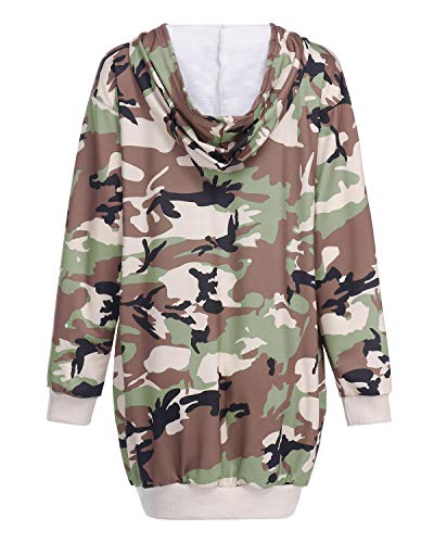 Auxo Sudaderas con Capucha para Mujer Jersey Manga Larga Camuflaje Bolsillos Casual Talla Grande Sudadera Vestido Hoodie Camuflaje L