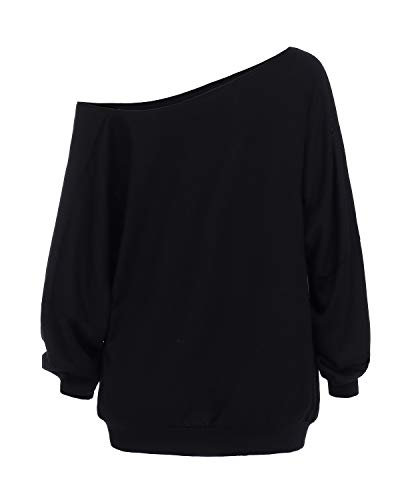 Auxo Sudaderas Mujer Invierno Elegante Camisetas Suéter Fuera del Hombro Manga Larga Jerséis Tops 03-negro1 L