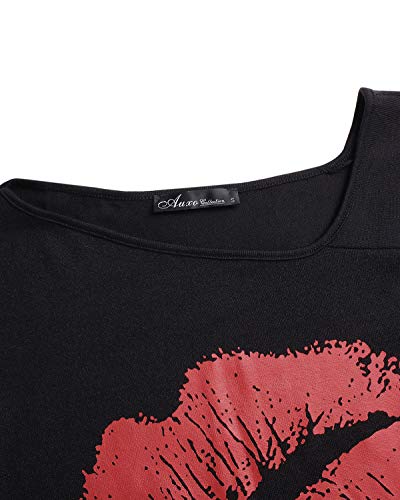 Auxo Sudaderas Mujer Invierno Elegante Camisetas Suéter Fuera del Hombro Manga Larga Jerséis Tops 03-negro1 L