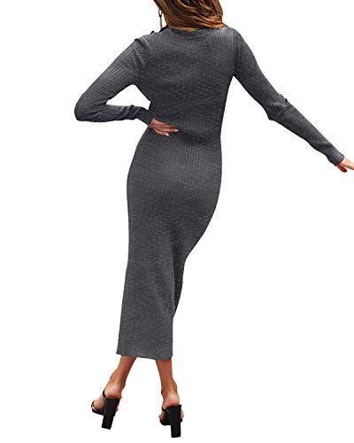 Auxo Vestido a Punto Cuello Alto Suéter Larga Elegante Clásico para Mujer Jerséy para Otoño Invierno Fiesta Cóctel Noche 01-Gris Oscuro S