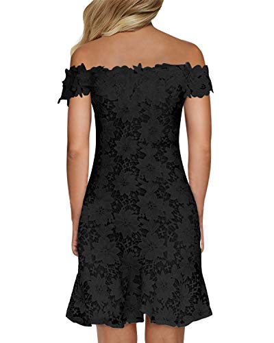Auxo – Vestido de noche elegante para mujer, encaje, manga larga, vestido de cóctel, corto, cuello barco, sexi D Noir L