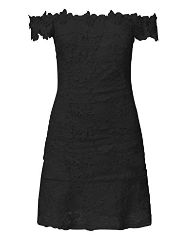 Auxo – Vestido de noche elegante para mujer, encaje, manga larga, vestido de cóctel, corto, cuello barco, sexi D Noir L