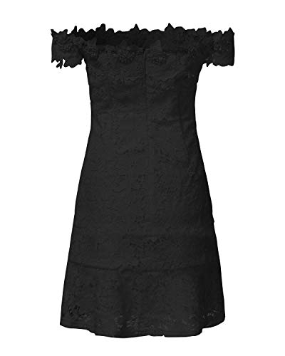 Auxo – Vestido de noche elegante para mujer, encaje, manga larga, vestido de cóctel, corto, cuello barco, sexi D Noir L
