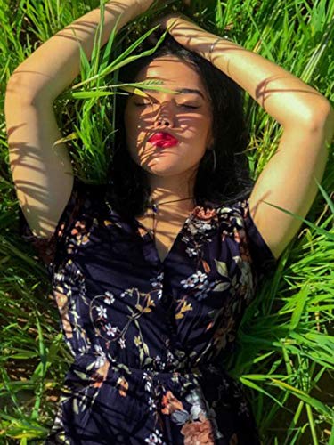 Auxo Vestido Largo Verano Mujer Estampado Floral Vestidos Bohemios Manga Corta Cuello V Vestido Playa Largo Negro XL