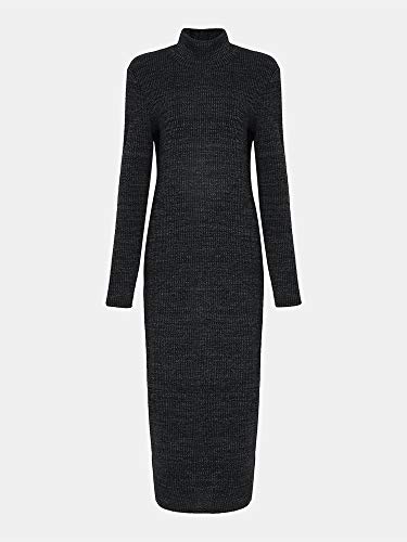 Auxo Vestido Negro a Punto Cuello Alto Suéter Larga Elegante Clásico para Mujer Jerséy para Otoño Invierno Fiesta Cóctel Noche 01-Negro S