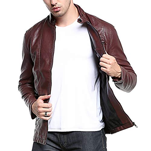 AUYUG Chaqueta Cuero Hombre Cazadoras Cuero De Invierno Hombres Negra Chaquetones