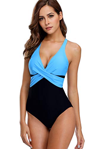 Avacoo - Bañador de una Pieza para Mujer (Acolchado, Forma Elegante) Aqua Schwarz XXL