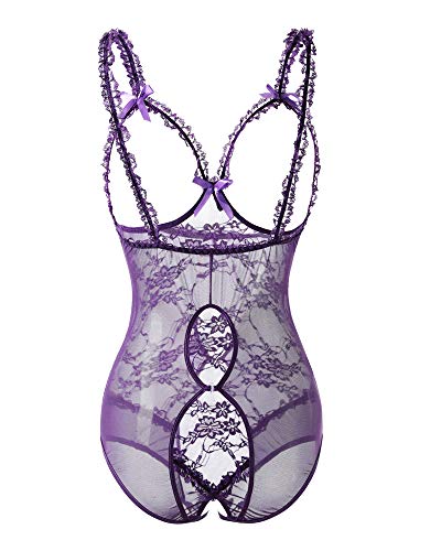 Avondii Lencería para mujer, tallas grandes, con aros de encaje, lencería C-violeta. XXXL