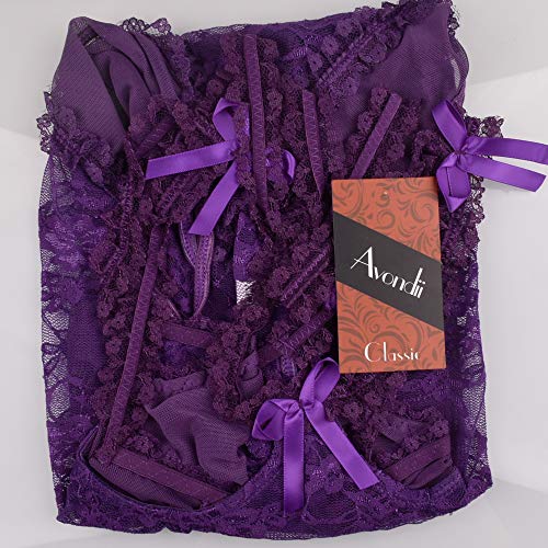 Avondii Lencería para mujer, tallas grandes, con aros de encaje, lencería C-violeta. XXXL