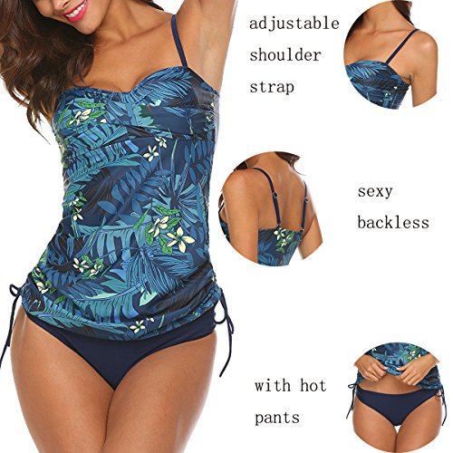 AYEEBOOY Bañador de Dos Piezas para Mujer Tamaño Grande Tankini Trajes de baño Bikini Set(3azulhs,EU (44-46))