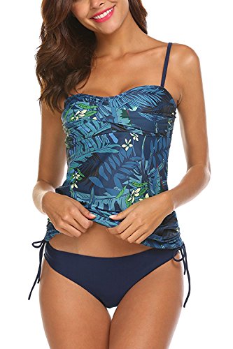 AYEEBOOY Bañador de Dos Piezas para Mujer Tamaño Grande Tankini Trajes de baño Bikini Set(3azulhs,EU (44-46))