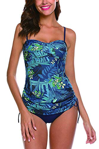 AYEEBOOY Bañador de Dos Piezas para Mujer Tamaño Grande Tankini Trajes de baño Bikini Set(3azulhs,EU (44-46))