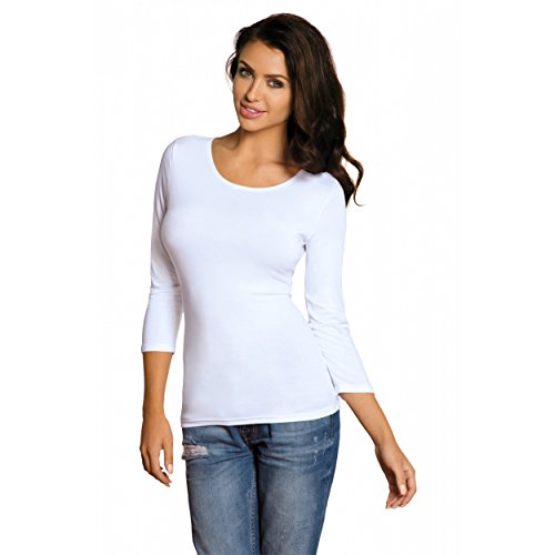 Babell Mujer Camiseta 3/4 de Manga Blusa Elástico de Viscosa (40/42, Blanco)