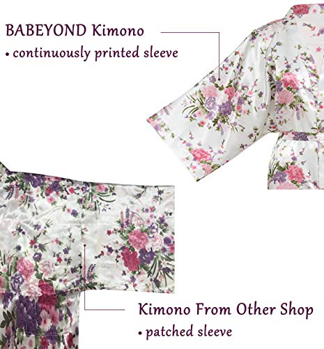 BABEYOND Kimono de Seda Vestido de Satén Kimono Pavo Real Novia Pijamas de Seda Bata de Satén 135 cm (Negro)