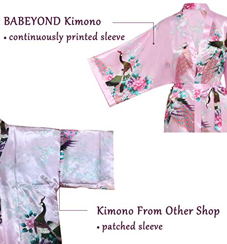 BABEYOND Kimono de Seda Vestido de Satén Kimono Pavo Real Novia Pijamas de Seda Bata de Satén (Azul oscuro)