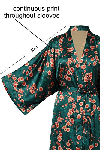 BABEYOND Kimono Floral Largo Bata Novia Kimono de Seda Túnica de Satén 1920s Ropa de Dormir Despedida de Soletera 135cm/53(Verde Oscuro)