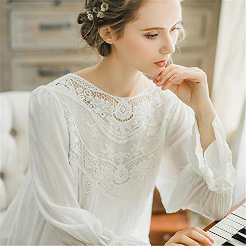 BABIFIS Manga Larga de Encaje camisón de algodón Mujer Palacio francés Pijamas de Encaje Retro Elegante Princesa romántica Servicio a Domicilio Blue L