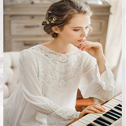 BABIFIS Manga Larga de Encaje camisón de algodón Mujer Palacio francés Pijamas de Encaje Retro Elegante Princesa romántica Servicio a Domicilio Blue L