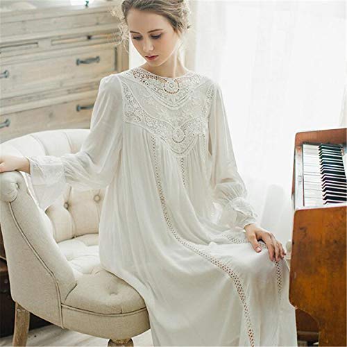 BABIFIS Manga Larga de Encaje camisón de algodón Mujer Palacio francés Pijamas de Encaje Retro Elegante Princesa romántica Servicio a Domicilio Blue L