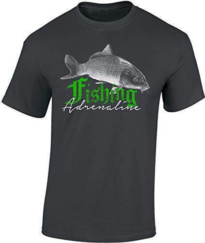 Baddery Camiseta: Fishing Adrenaline - Carpa - Pescado - T-Shirt Hombre-s y Mujer-es - Pescador - Trabajo - Pesca - Regalo para Pescador - Lucio - Trucha - Caña - Pescadora - Mar (L)