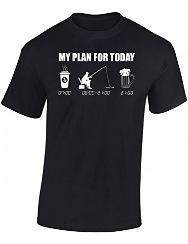 Baddery Camiseta: My Plan For Today: Voy a Pescar/Pescado - Pescador/T-Shirt Unisex/Trabajo/Pesca/Caña/Regalo para Pescador (XL)