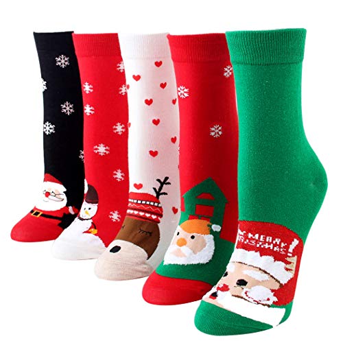 Bageek Calcetín de navidad,5 pares Calcetines Esponjosos Calcetines Navideños Calcetines de Invierno Calcetines de navida para Adultos Cómodo Calcetines Navidad Regalos