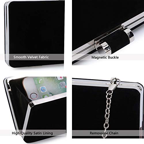 BAIGIO Bolsa de Noche Mujer Elegante Bolso de Mano Bolso Clutch de Embrague Monedero de Terciopelo para Mujeres y Señoras para Boda Partido Fiesta Cocktail Cumpleaños (Negro)