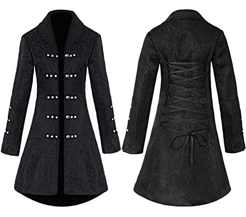 BAIHUODRESS Abrigo Largo Estilo Gotico Medieval Steampunk para Mujer Chaqueta Floral de Jacquard Victoriana Renaissance Disfraz de Fiesta de Cosplay de Halloween Vestido Blanco/Negro