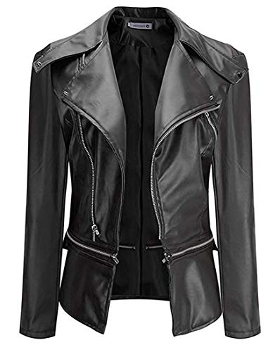 BAIHUODRESS Chaqueta para Mujer Chaquetas Imitación Cuero Moto Cazadoras Chaqueta de Motorista Entallada (Negro, XL(bruso 40" Inch))