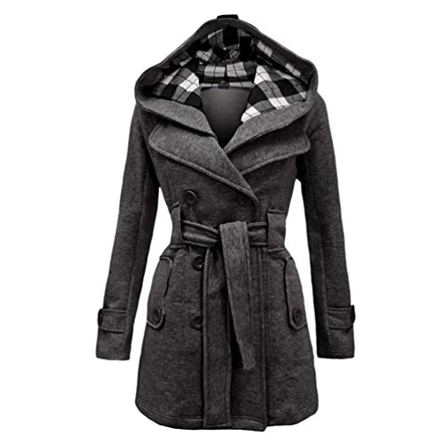 Baijiaye Abrigo Invierno Mujer Parka Largo Grueso Chaqueta Lana Mujeres Elegante Outwear con Capucha Cinturón Gris