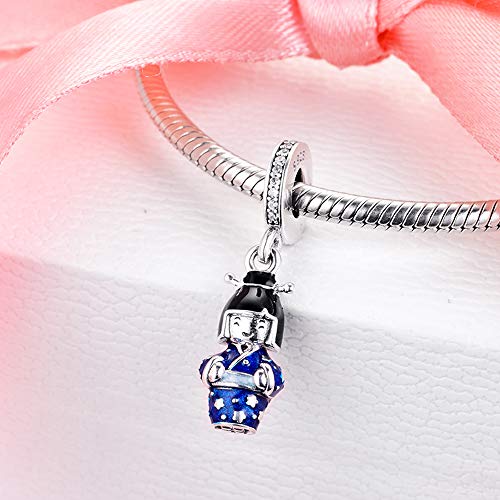 BAKCCI Muñeca japonesa de primavera 2020 en kimono azul colgante de plata 925 DIY se adapta a pulseras originales Pandora encanto joyería de moda
