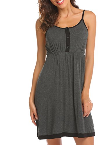 Balancora Camisón de lactancia con botones, manga corta, para embarazadas y lactancia, tallas S-XXL gris oscuro M