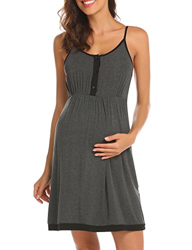 Balancora Camisón de lactancia con botones, manga corta, para embarazadas y lactancia, tallas S-XXL gris oscuro M