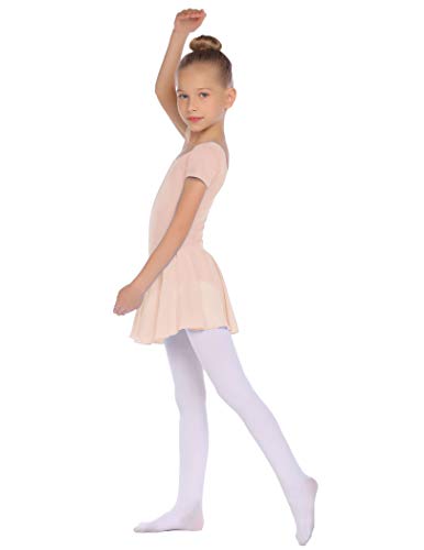 Balancora Vestido de ballet para niña, manga corta, algodón, maillot de ballet, vestido de danza, con falda tutú, 2-11 años, 110-160, rosa claro, 130