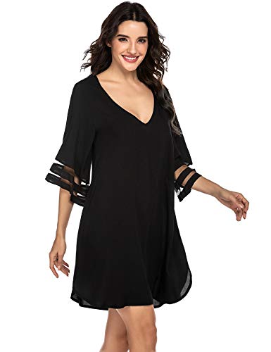 Balancora Vestido de playa para mujer, tallas grandes, corte holgado, gasa, sexy, encaje, bikini, cubierta de baño, elegante vestido de verano, S-XXL 1_negro L