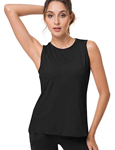 Bamans Camiseta sin Mangas Camisas para Mujer Deportiva Yoga Running Chaleco para Entrenamiento Fitness Tops (Negro,Large)