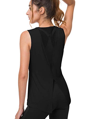 Bamans Camiseta sin Mangas Camisas para Mujer Deportiva Yoga Running Chaleco para Entrenamiento Fitness Tops (Negro,Large)